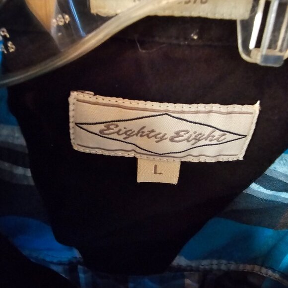 ❤️ GUC Men's Size Large Blue Plaid Eighty Eight Button Up Shirt - Picture 4 of 8